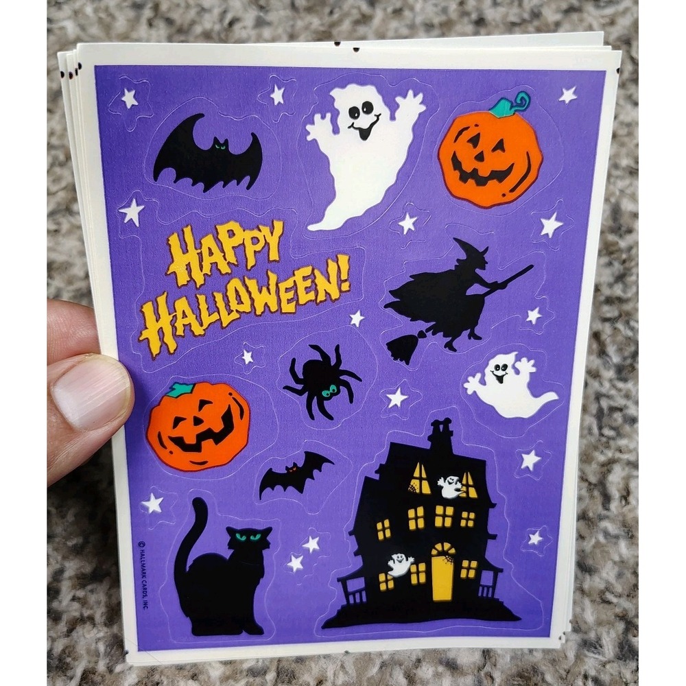Vintage Hallmark Halloween Stickers 4 Sheets Cat Witch Bat Ghost Pumpkin 1990s